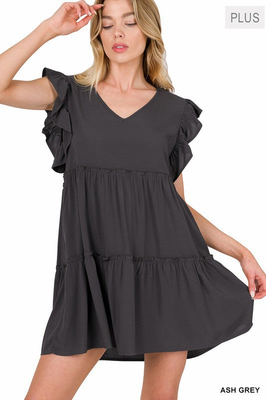 Ruffle Sleeve Tiered Mini Dress