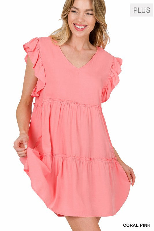 Ruffle Sleeve Tiered Mini Dress