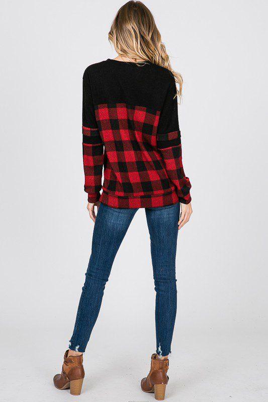 Buffalo Plaid And Sequins Print Sweatshirt - Southern Sassy Boutique