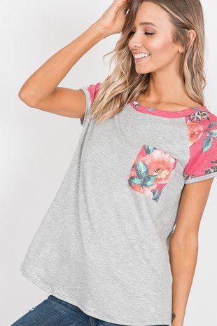 Image: Floral Top with Pocket Pink | Southern Sassy Boutique