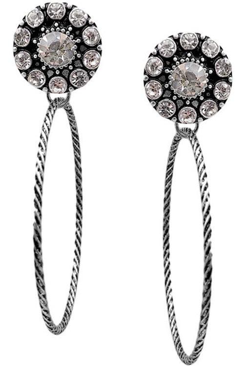 Western concho rhinestone flower cable hoop stud earring - Southern Sassy Boutique