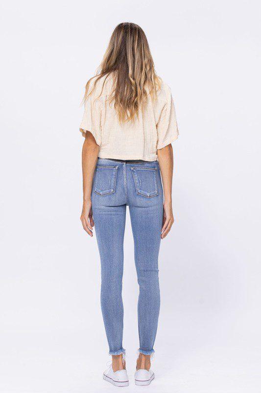 High Waist Destroyed Buttonfly Jeans - Southern Sassy Boutique