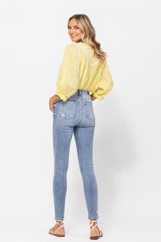 Beach Splash Destroyed Skinny Jeans - Southern Sassy Boutique