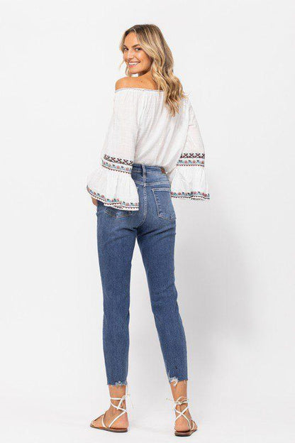 High Waist Destroyed Relax Fit Jeans - Southern Sassy Boutique