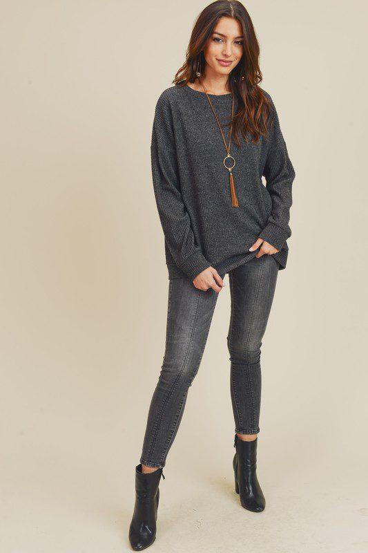 Image: Back Lace Up Sweatshirt Charcoal | Southern Sassy Boutique