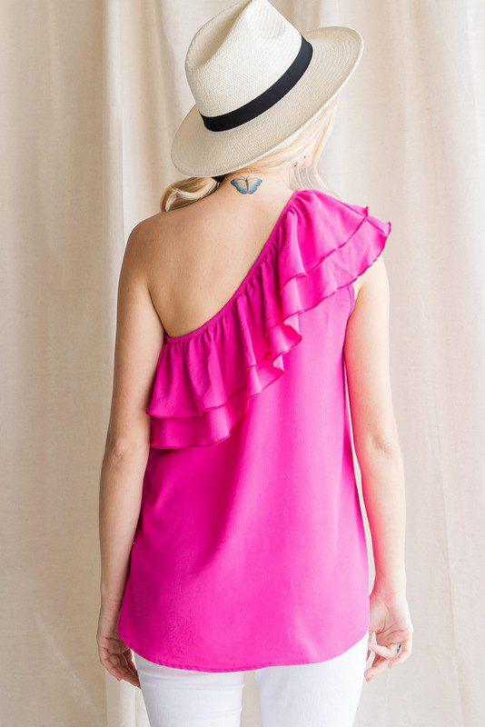 Solid Ruffle One Shoulder Top - Southern Sassy Boutique