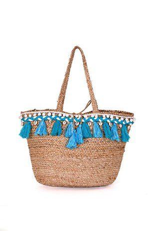 Image: Woven Tote Bag Turquoise | Southern Sassy Boutique