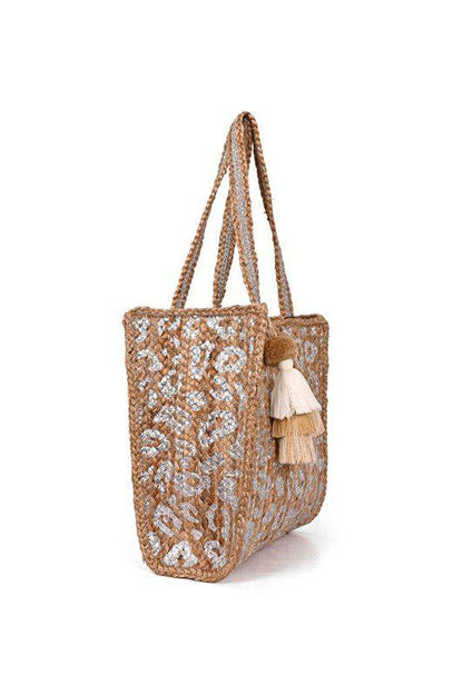 Leopard Jute Tote With Tassels - Southern Sassy Boutique