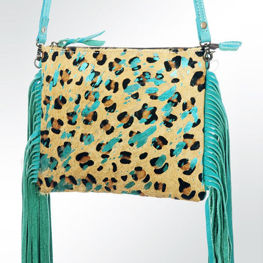 Image: American Darling Leopard & Aqua Fringe Crossbody Purse Aqua | Southern Sassy Boutique