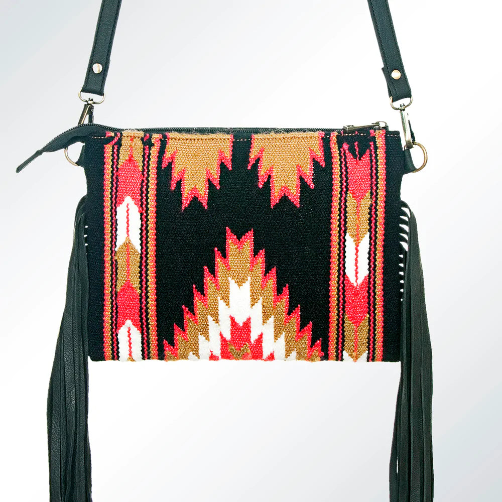 American Darling Black Aztec Crossbody W/ Fringe - Southern Sassy Boutique