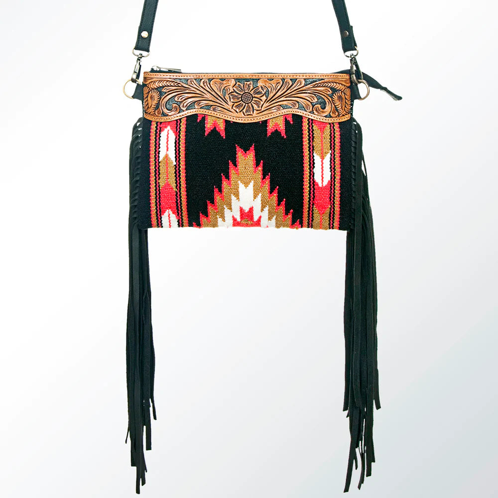 American Darling Black Aztec Crossbody W/ Fringe - Southern Sassy Boutique