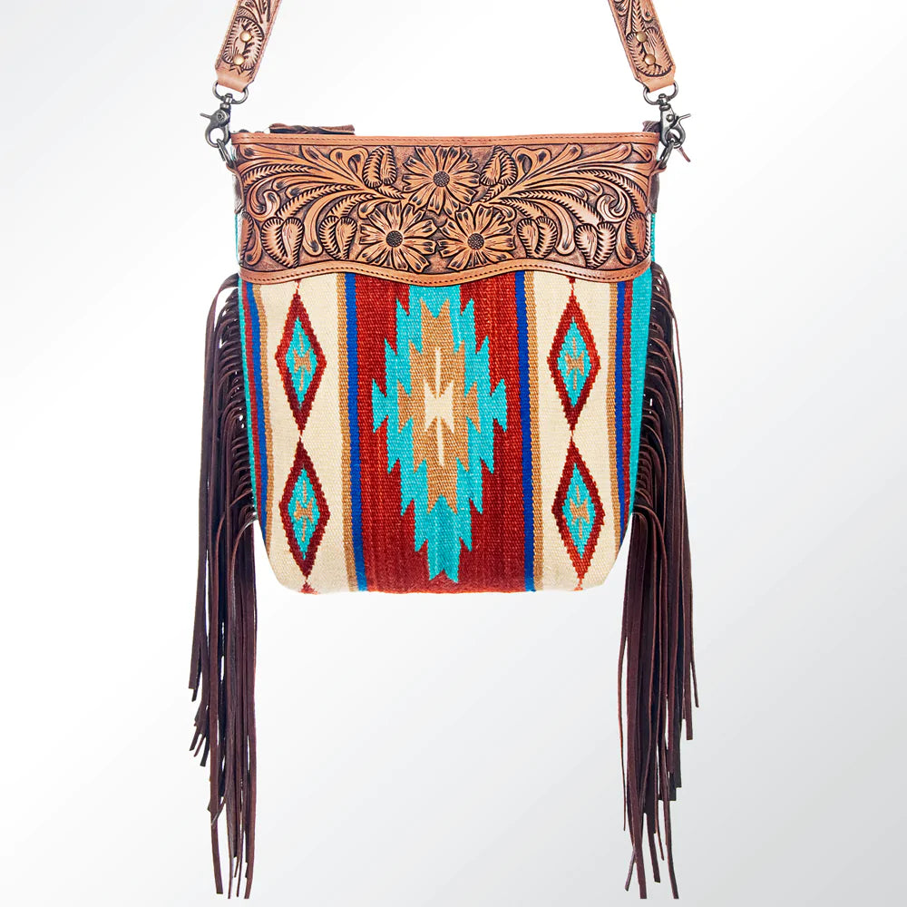 Image: American Darling Aztec Pattern Tooled Leather Crossbody Bag Burgundy | Southern Sassy Boutique