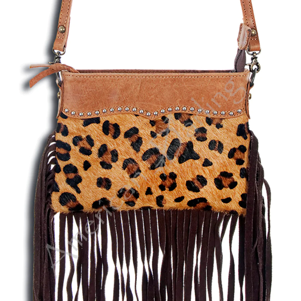 Image: American Darling Leather Fringed Leopard Purse Leopard Print | Southern Sassy Boutique