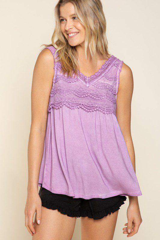 Image: Soft Lace Sleeveless Top Orchid | Southern Sassy Boutique