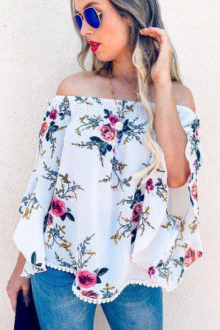 Image: Floral Off the Shoulder Top Off White | Southern Sassy Boutique