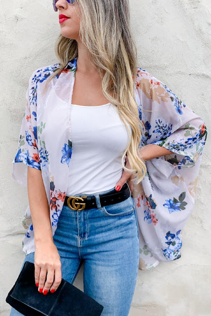 Image: Floral Print Kimono Nude | Southern Sassy Boutique