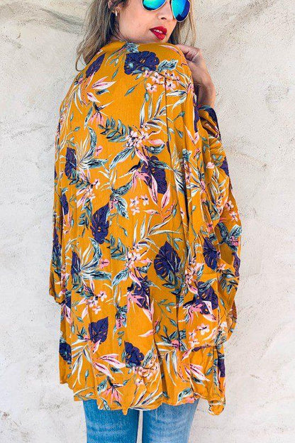 Tropical Printed Bell Sleeve Kimono Cardigan - Southern Sassy Boutique