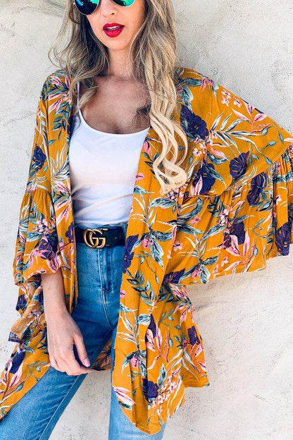 Tropical Printed Bell Sleeve Kimono Cardigan - Southern Sassy Boutique