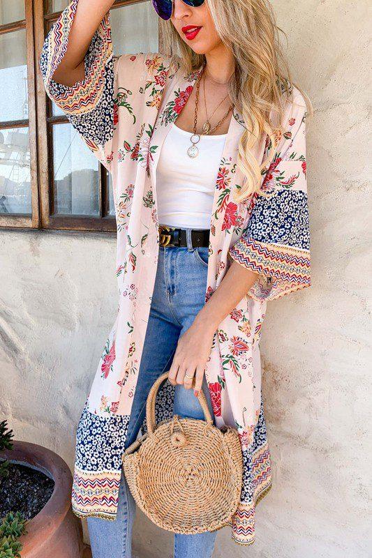 Image: Any Ocaassion Beautiful Floral Print Kimono Blush | Southern Sassy Boutique