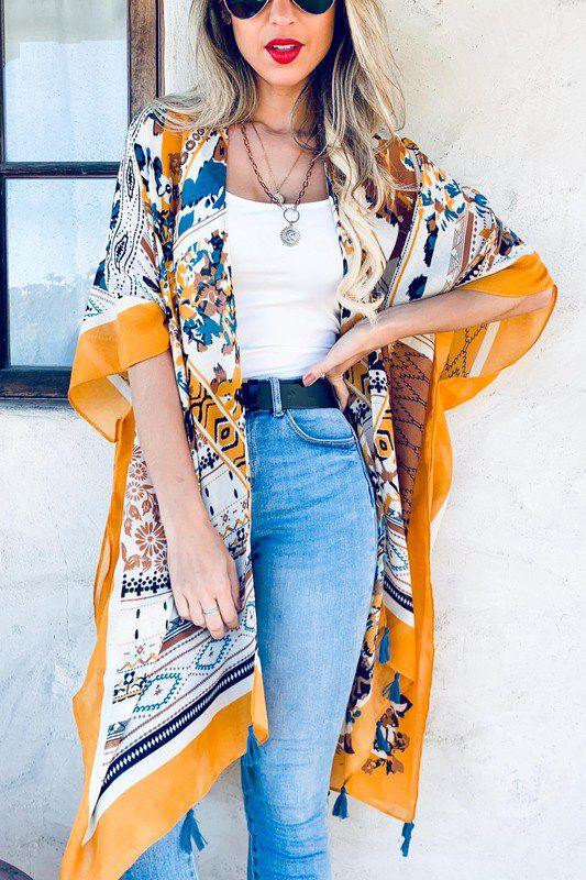 Image: Beautiful Lightweight Kimono With Tassels And Side Slits Multi | Southern Sassy Boutique