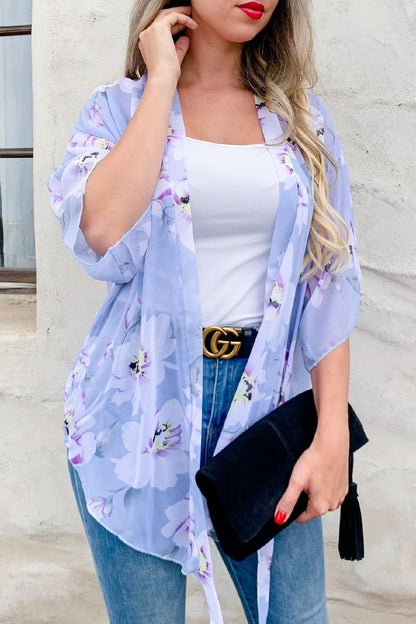 Image: Floral Tie Print Kimono Gray | Southern Sassy Boutique