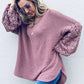 Floral Lace Balloon Long Sleeve Top - Southern Sassy Boutique