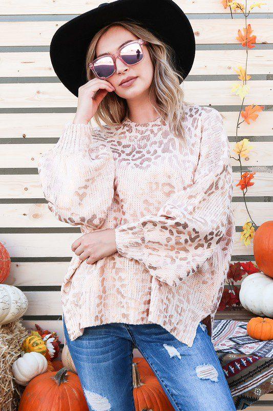 Image: Foil Animal Print Sweater Peach | Southern Sassy Boutique