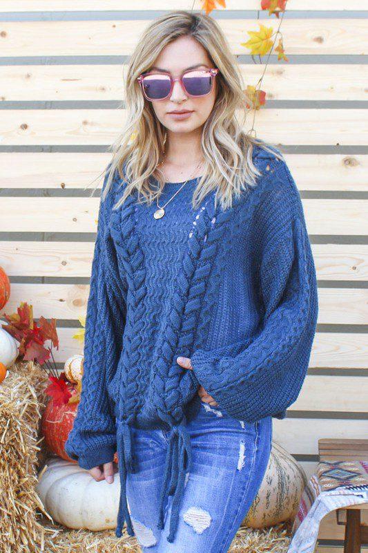 Braided Sweater With Ties - Southern Sassy Boutique