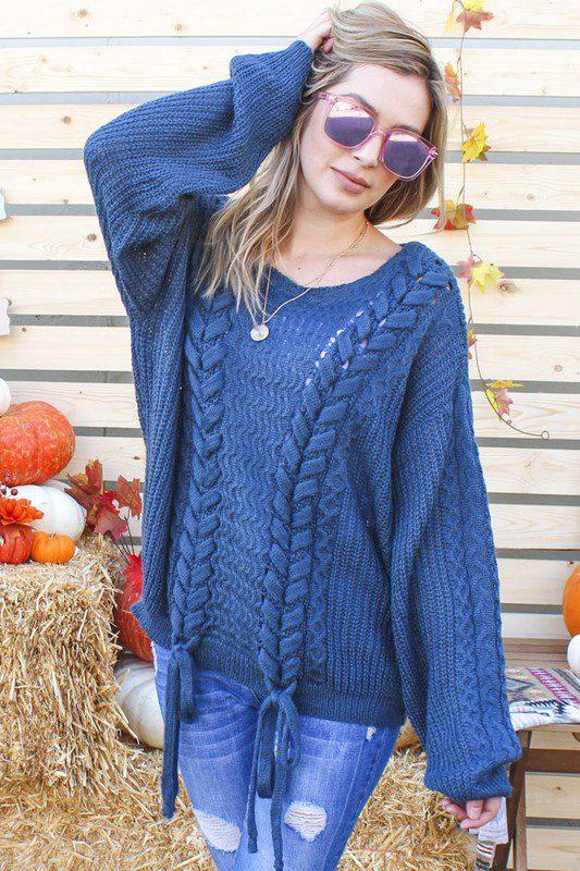 Braided Sweater With Ties - Southern Sassy Boutique