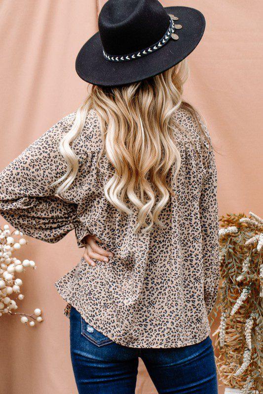 Leopard Print Ruffle Blouse - Southern Sassy Boutique