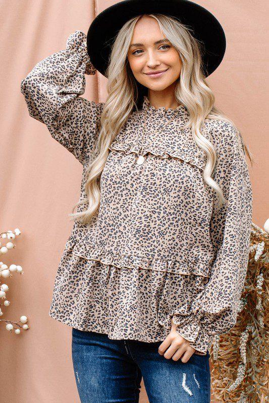 Leopard Print Ruffle Blouse - Southern Sassy Boutique