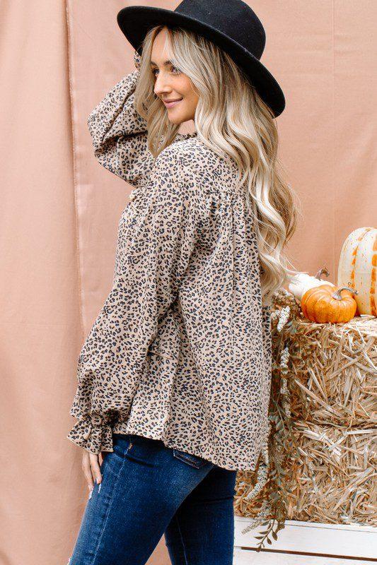 Leopard Print Ruffle Blouse - Southern Sassy Boutique