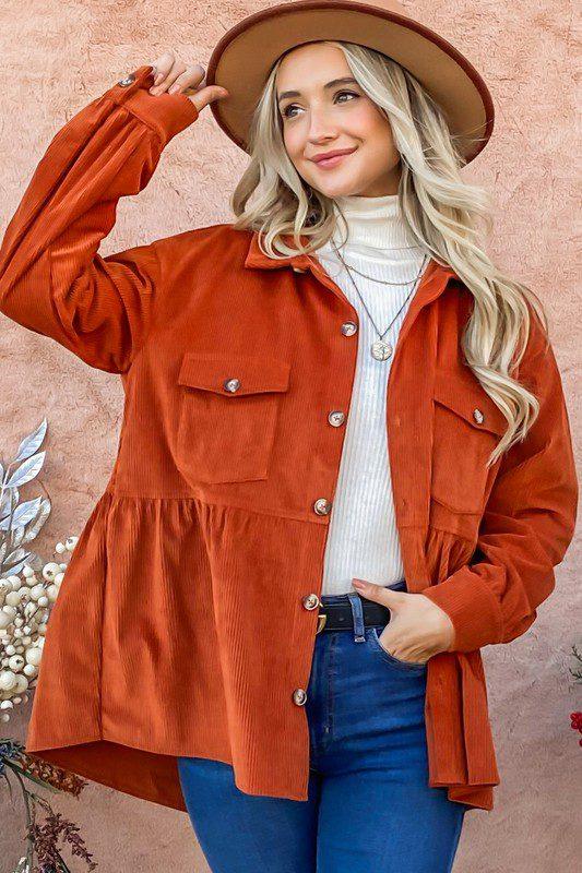 Image: Corduroy Button Down Jacket Rust | Southern Sassy Boutique