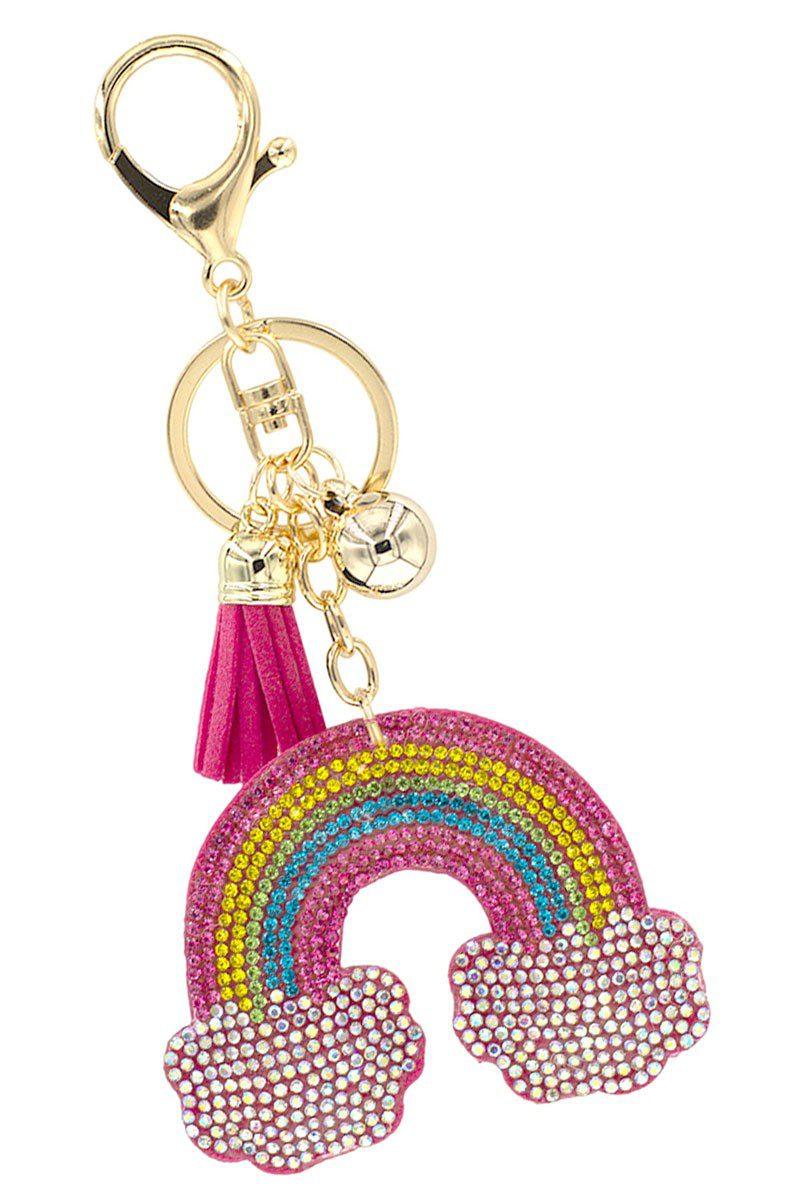 Image: Multi Crystal Rainbow Clouds Puffy Key Chain. Multi | Southern Sassy Boutique