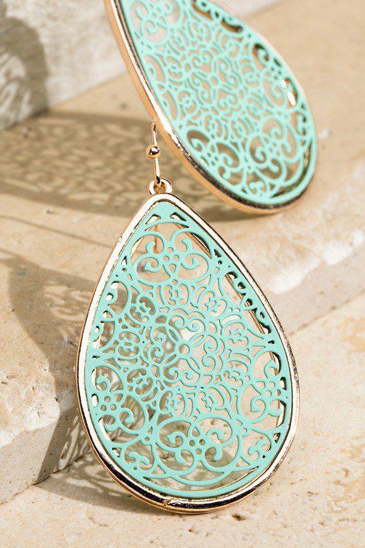 Image: Filigree Tear Drop Earrings Mint | Southern Sassy Boutique