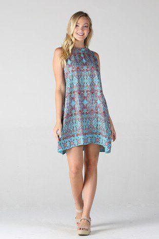 Image: High Neck Swing Dress Aqua | Southern Sassy Boutique