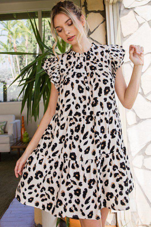 Image: Leopard Print Cap Sleeve Dress Ivory | Southern Sassy Boutique