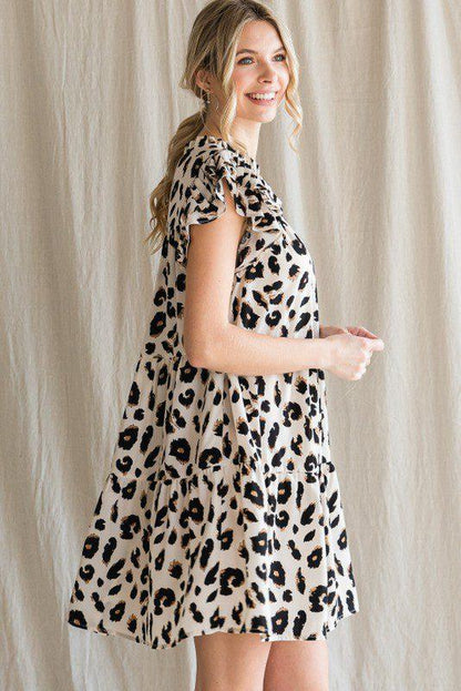 Leopard Print Cap Sleeve Dress - Southern Sassy Boutique