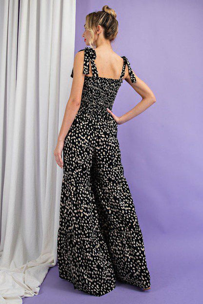 Animal Print Smoked Tiered Jumpsuit - Southern Sassy Boutique