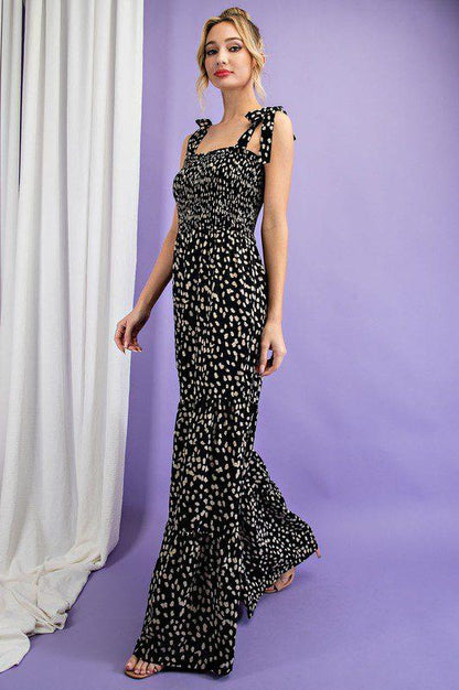 Animal Print Smoked Tiered Jumpsuit - Southern Sassy Boutique