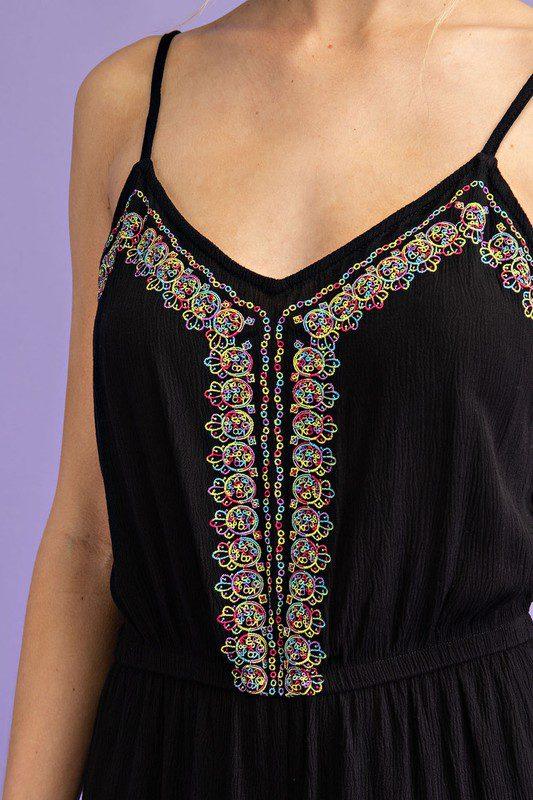 Embroidered V-Neck Jumpsuit - Southern Sassy Boutique