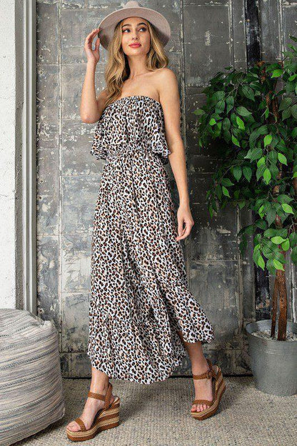 Strapless Animal Print Jumpsuit - Southern Sassy Boutique