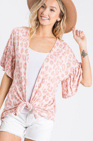 Image: Ruffled Animal Print Kimono Pink | Southern Sassy Boutique