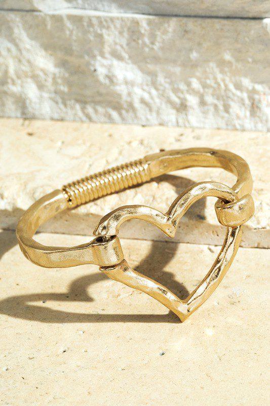 Image: Hammered Metal Heart Bracelet Gold | Southern Sassy Boutique