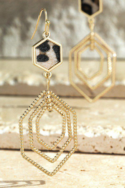 Image: Brushed Faux Leather Animal Print Earrings Ivory | Southern Sassy Boutique