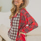 Plaid Check Color Block Buttoned Henley Top - Southern Sassy Boutique