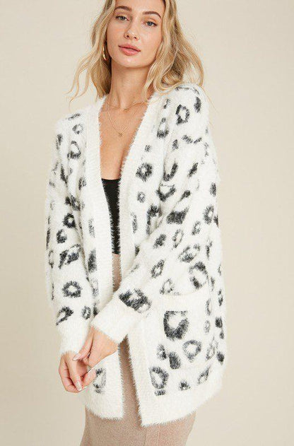 Image: Fuzzy Leopard Cardigan Ivory | Southern Sassy Boutique