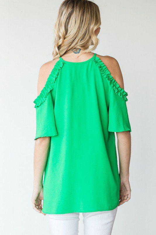 Solid Ruffle Cold Shoulder Top - Southern Sassy Boutique