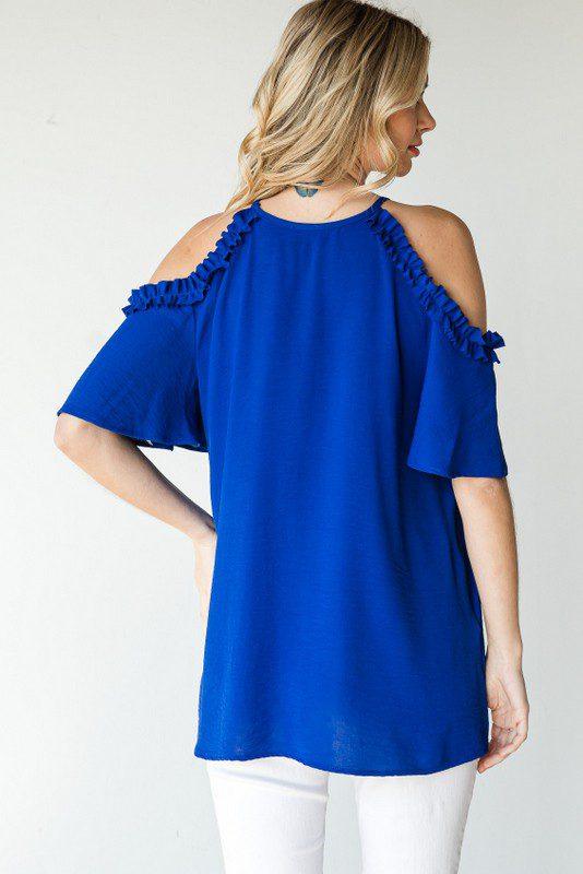 Solid Ruffle Cold Shoulder Top - Southern Sassy Boutique