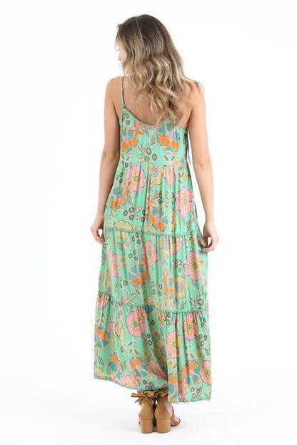 Green Floral Maxi Dress With Adjustable Straps - Southern Sassy Boutique